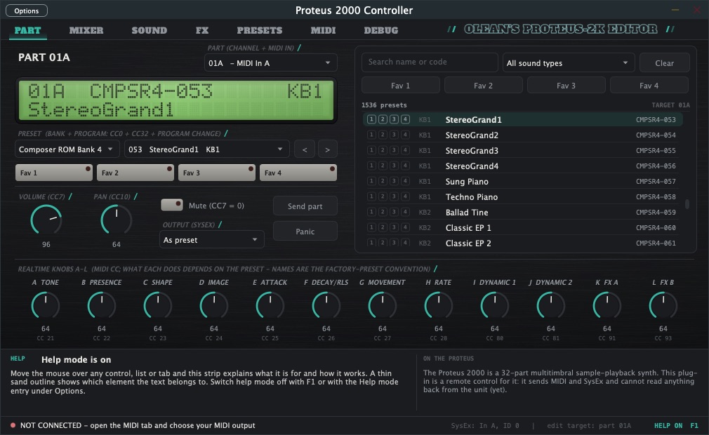Proteus 2000 Editor Part page and preset browser